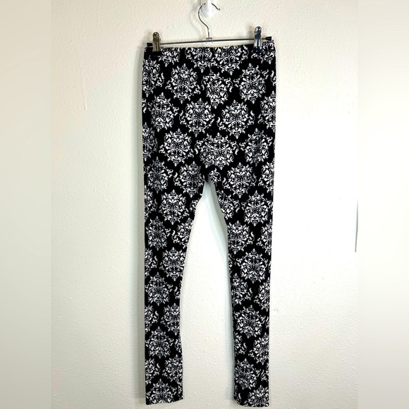 GVI Black White Damask Print Stretch Leggings Gothic Yoga Pants Size Small - Picture 8 of 9